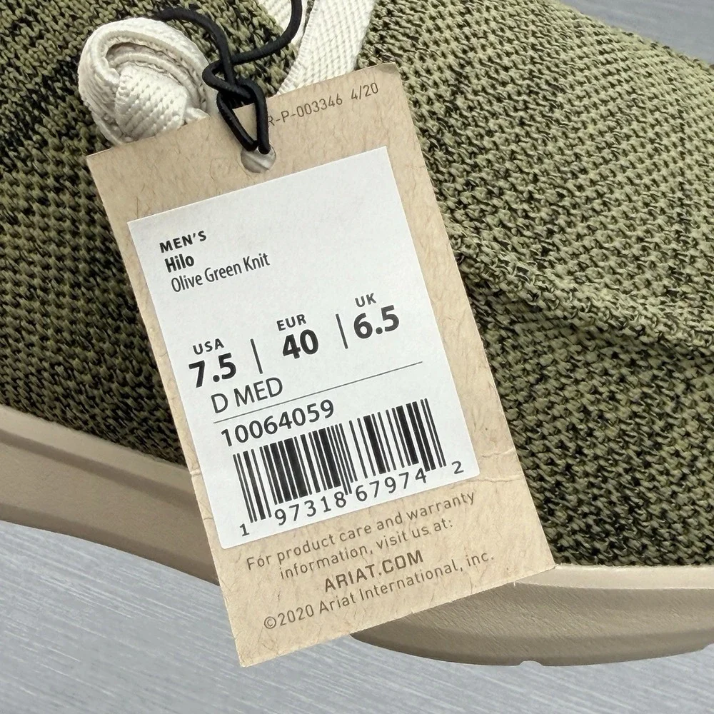 Ariat Hilo Men's 7.5 Slip On Shoes Olive Knit Casual Loafers 10040309